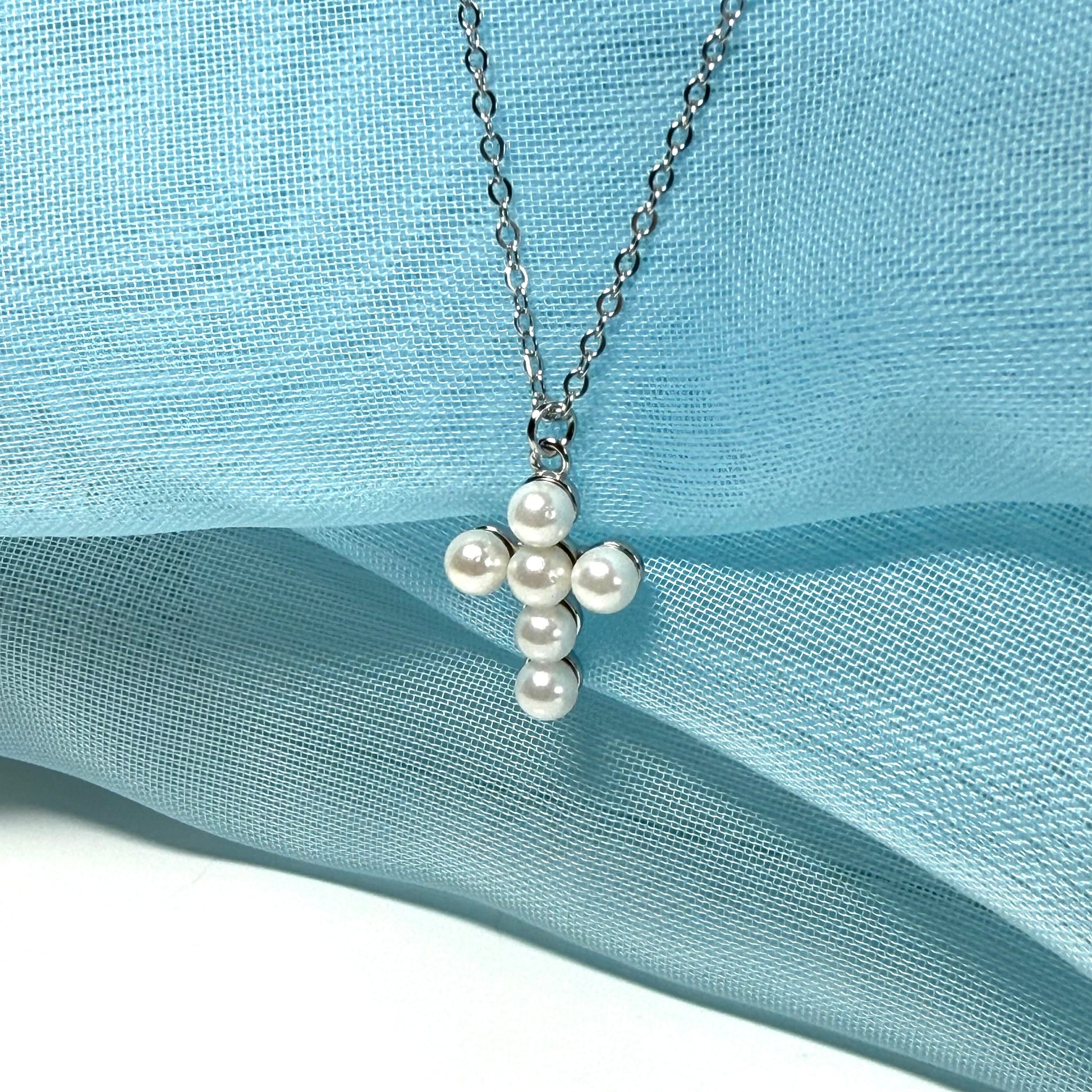 Small petite real freshwater pearl cross sterling silver including chain