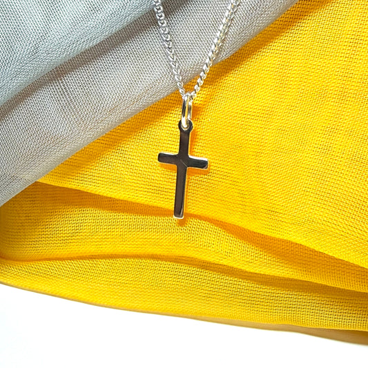 Small plain cross sterling silver necklace