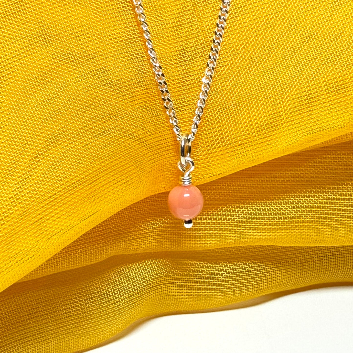 Small real coral necklace round ball designed pendant