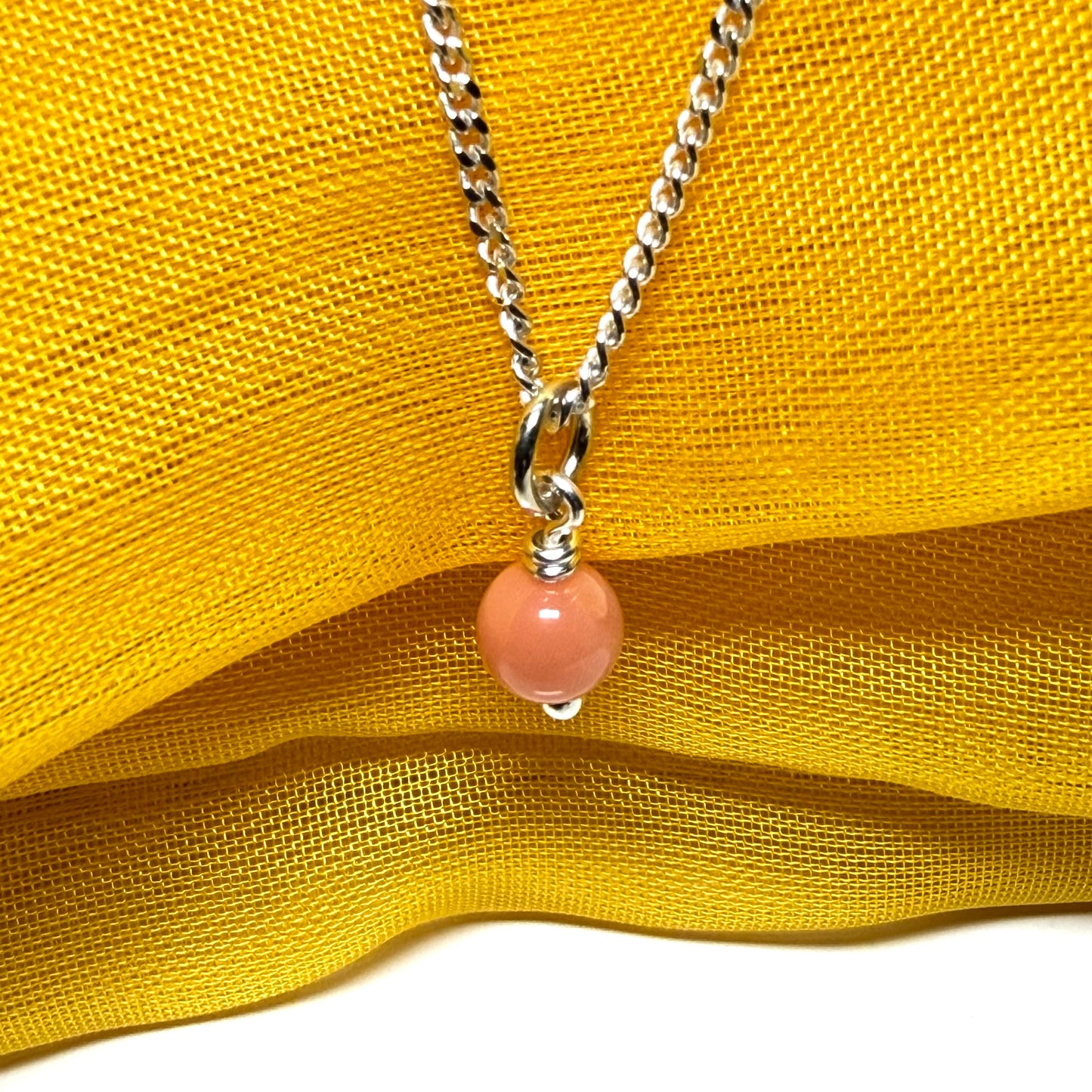 Small real coral necklace round ball designed pendant