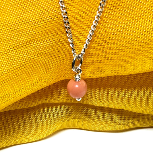 Small real coral necklace round ball designed pendant
