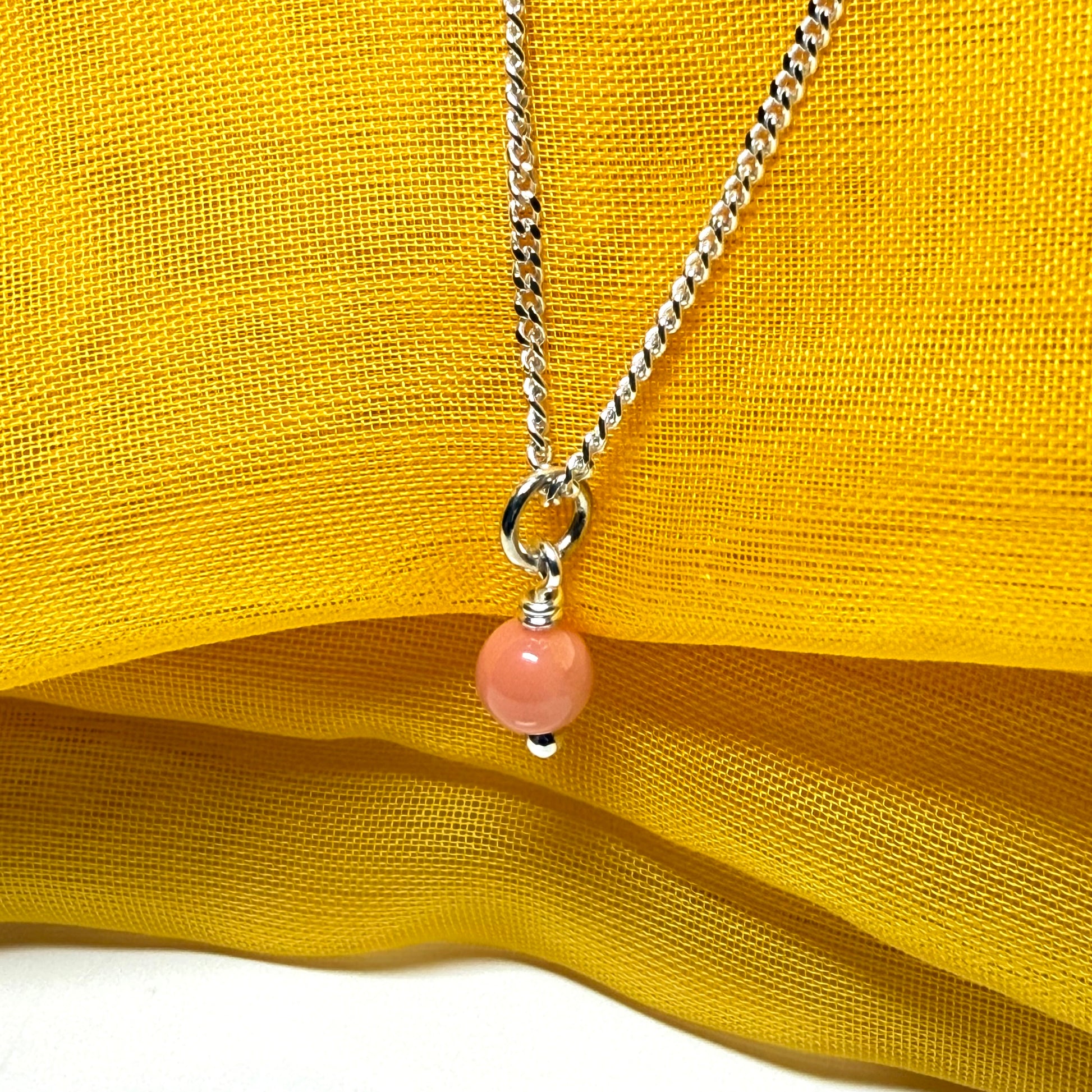 Small real coral necklace round ball designed pendant with a chain