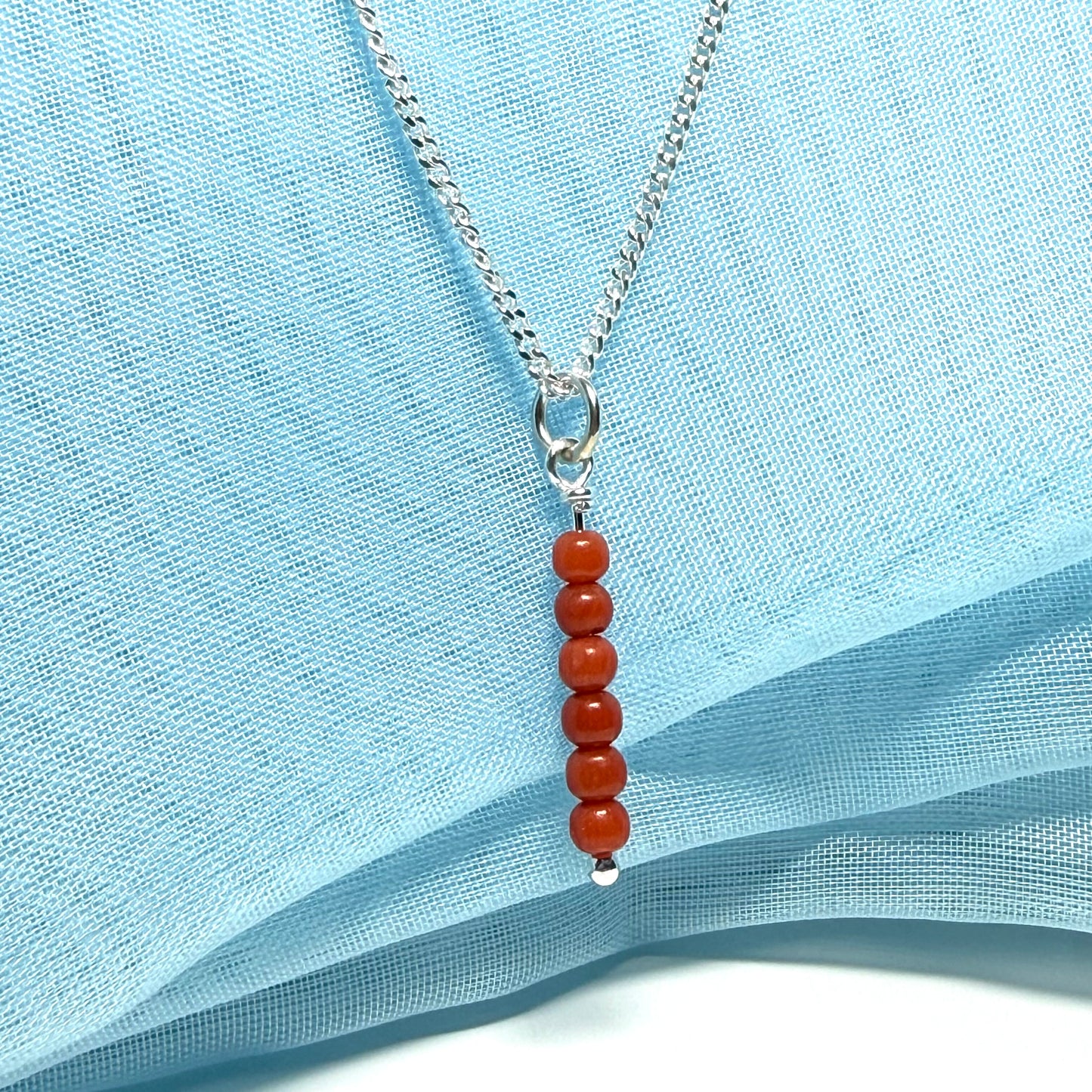 Small real coral necklace round long designed pendant