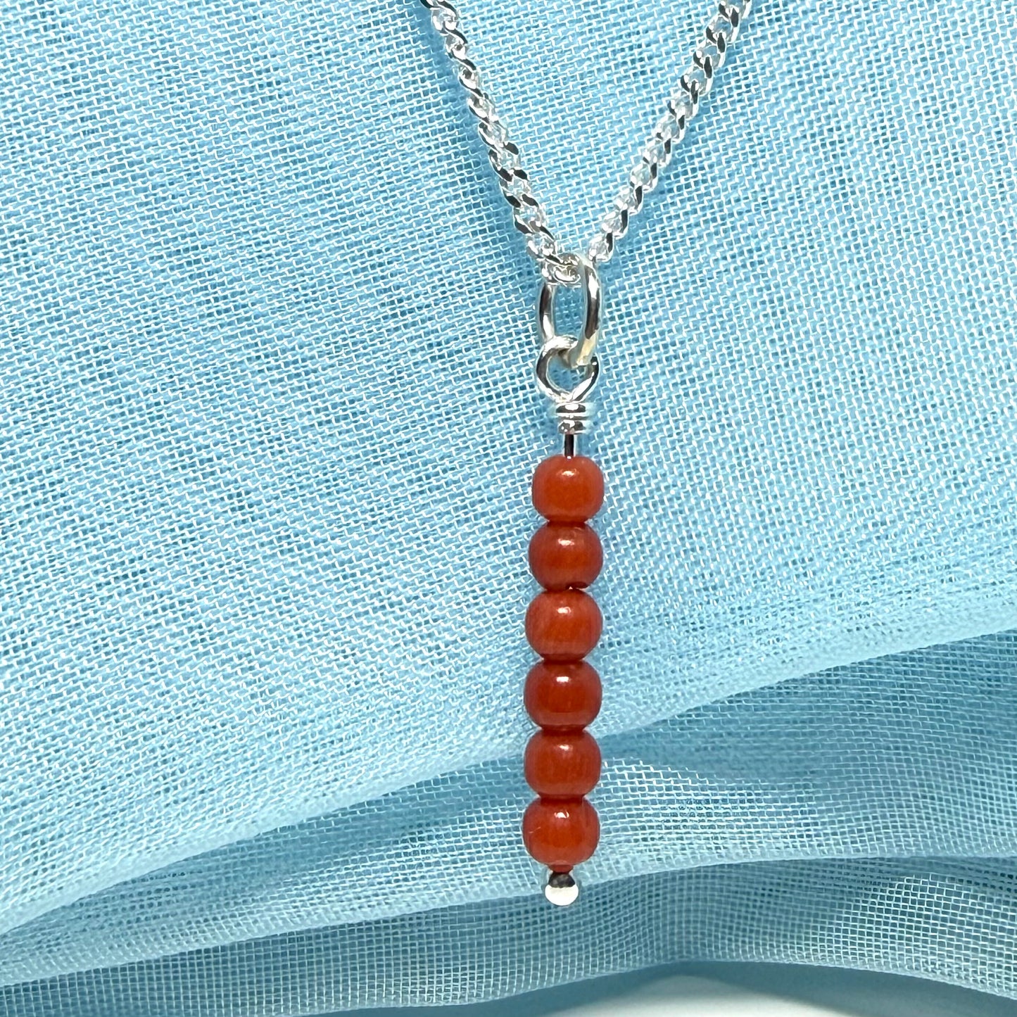 Small real coral necklace round long designed pendant with chain