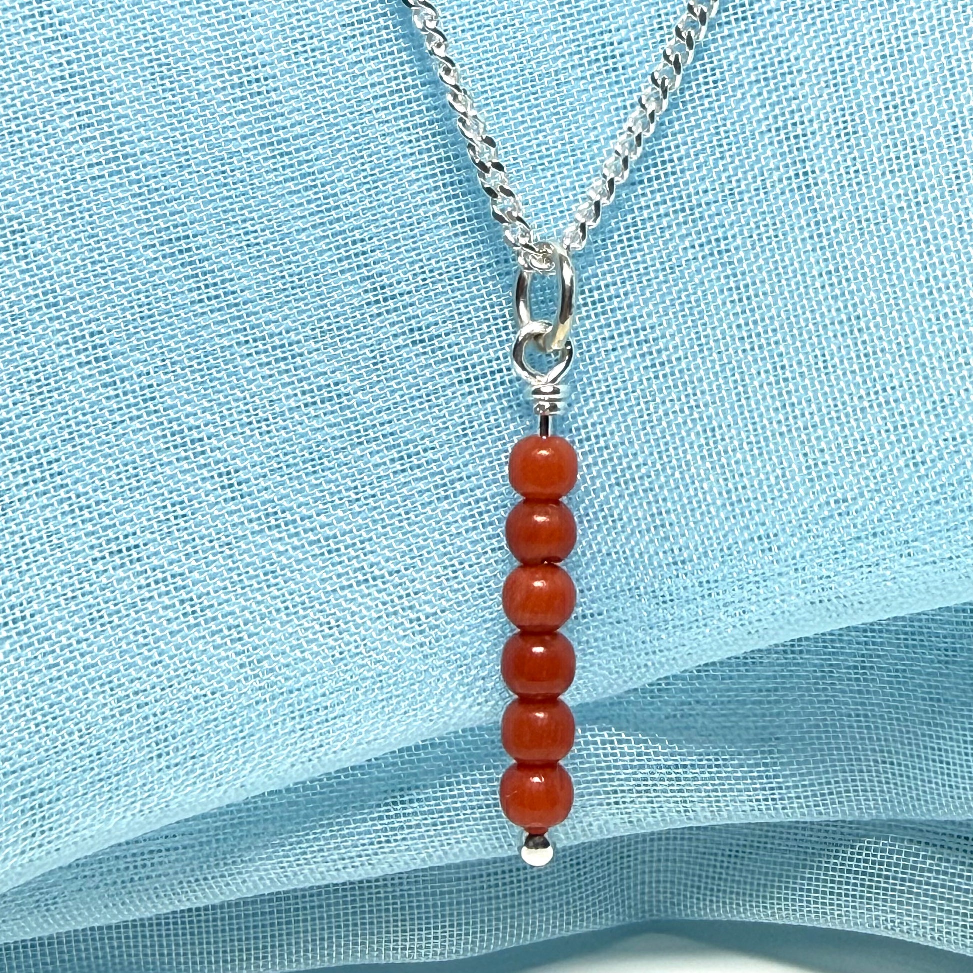 Small real coral necklace round long designed pendant with chain