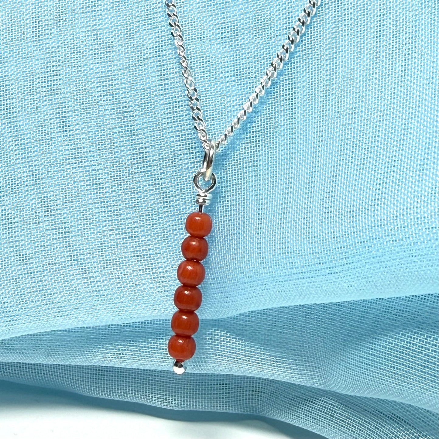 Small real coral necklace round long designed pendant