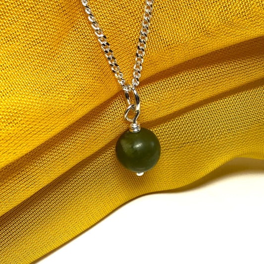 Small round green real gypsum necklace ball shaped pendant and chain