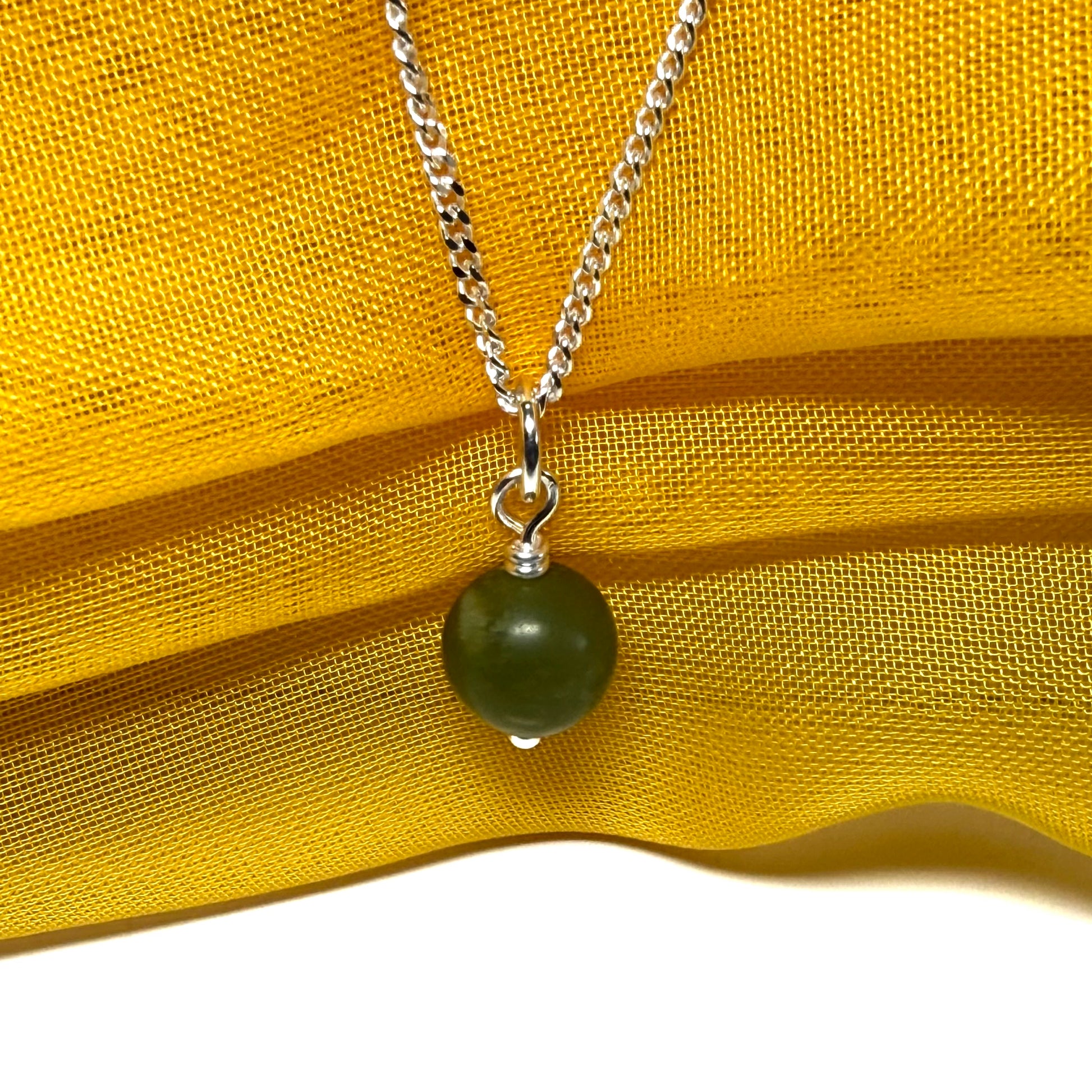 Small round green real gypsum necklace ball shaped pendant with chain 8.5 mm
