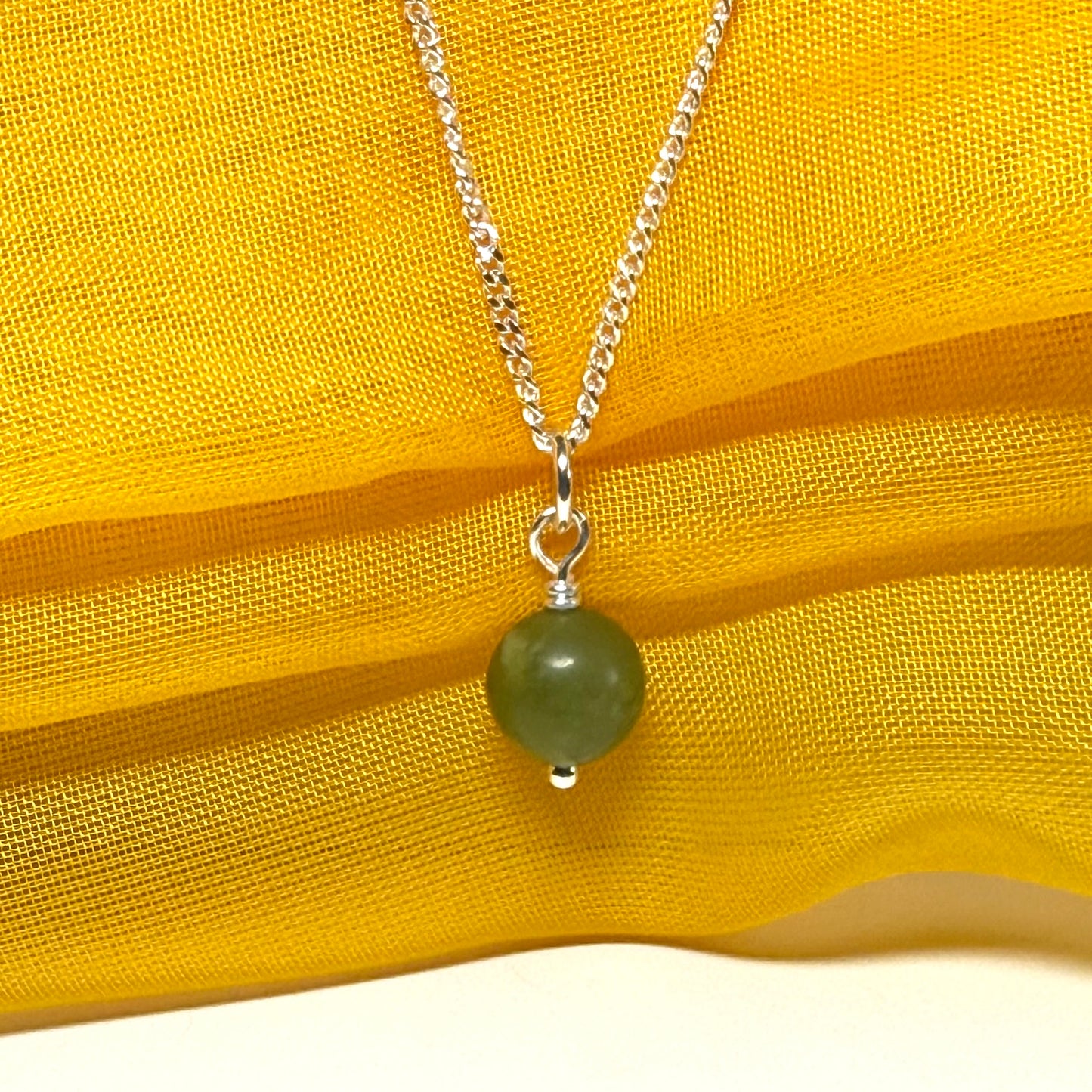 Small round green real gypsum necklace ball shaped pendant with chain 8.5 mm