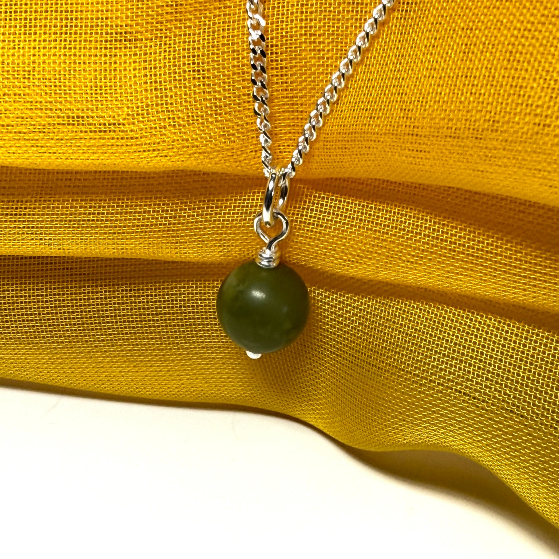 Small round green real gypsum necklace ball shaped pendant with chain 8.5 mm