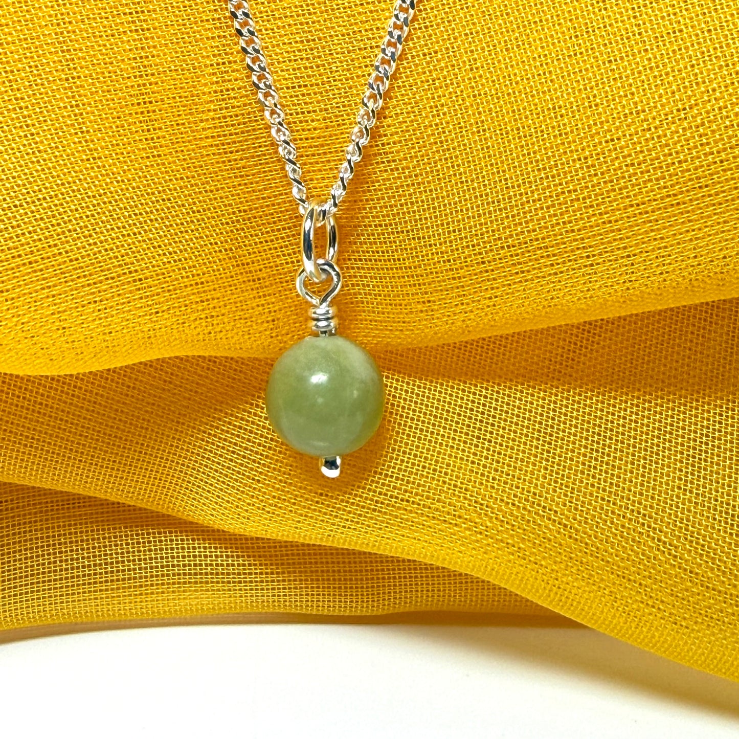 Small round real green jade necklace ball shaped pendant with chain 8.5 mm
