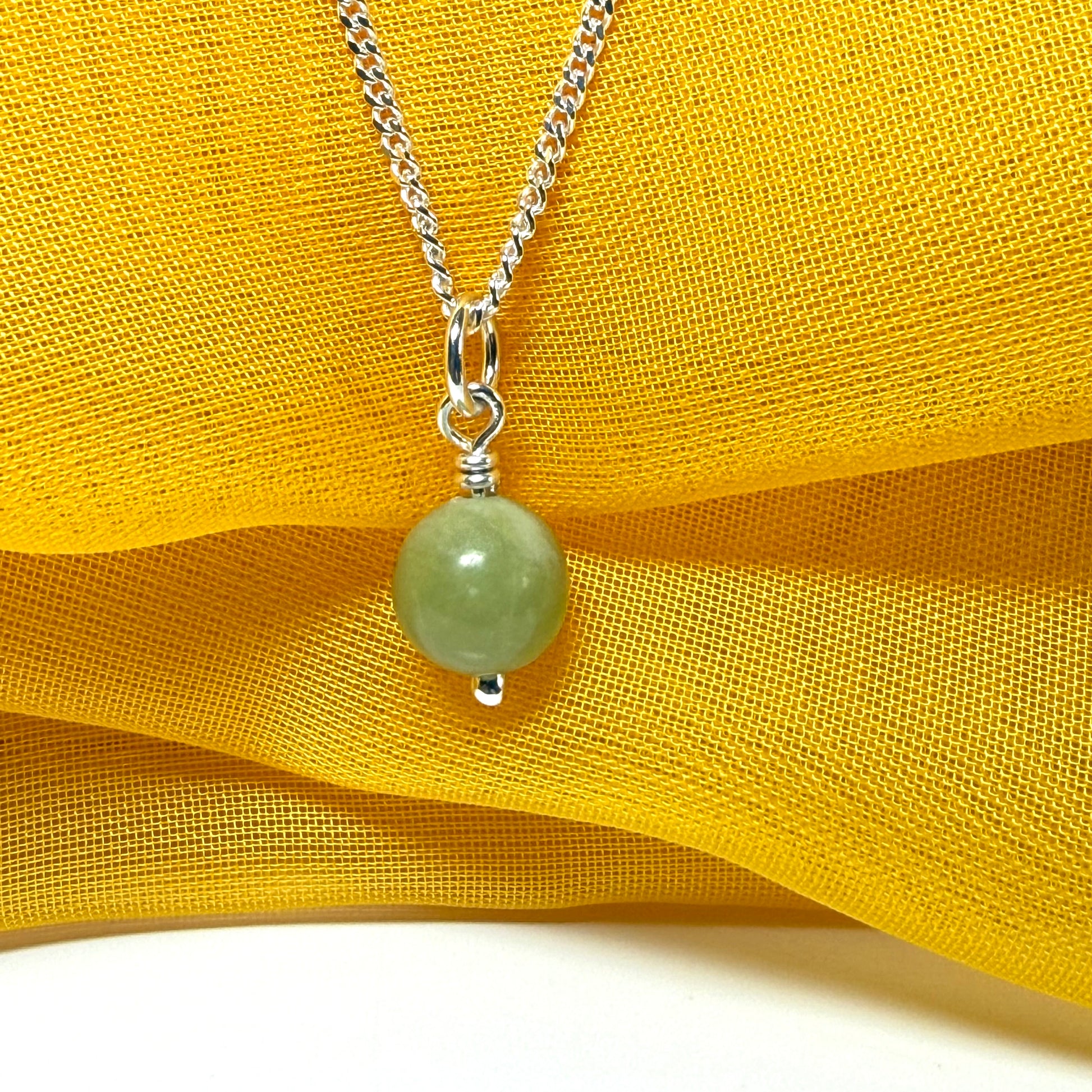 Small round real green jade necklace ball shaped pendant with chain 8.5 mm