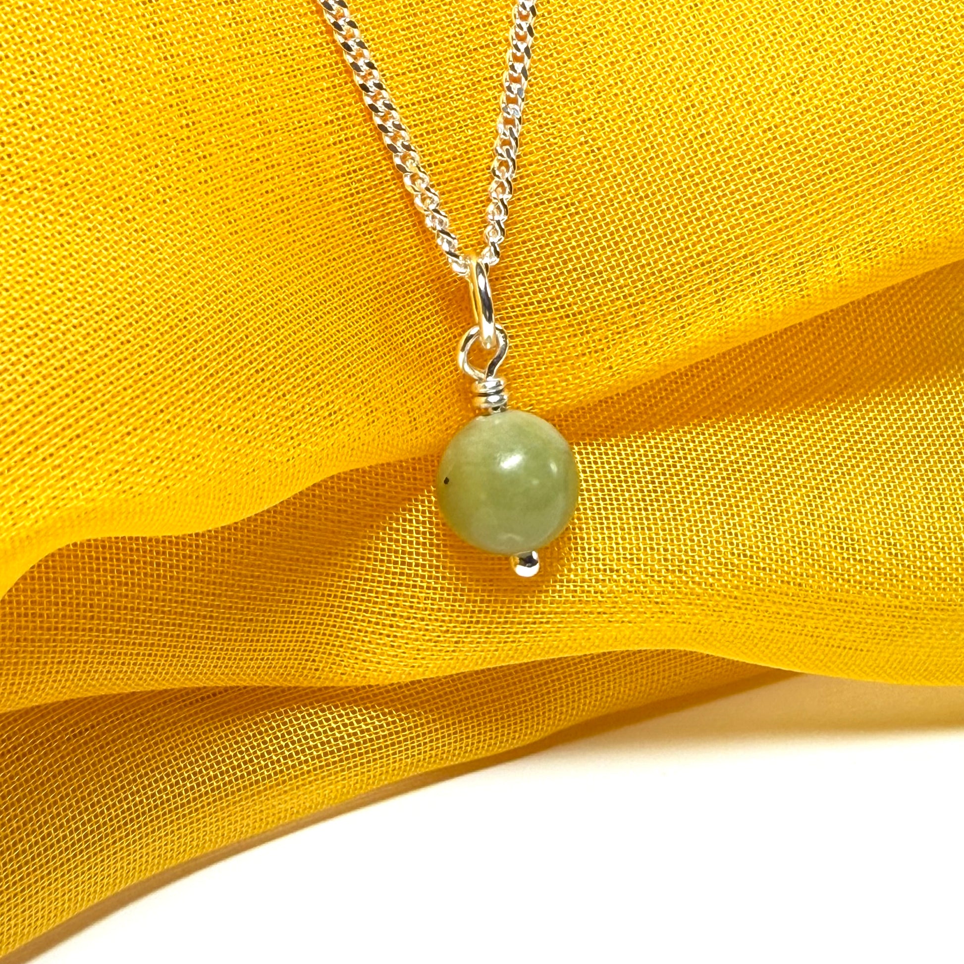 Small round real green jade necklace ball shaped pendant with chain 8.5 mm