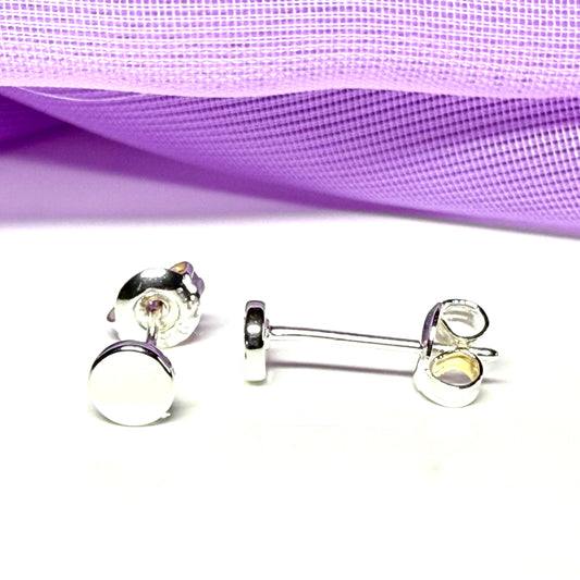Small round shaped stud earrings sterling silver, plain polished
