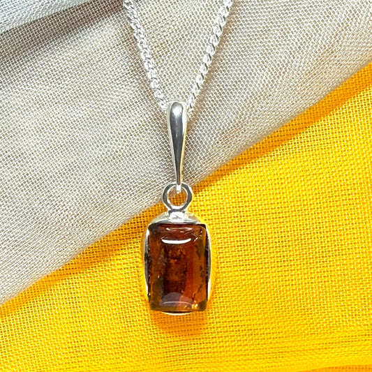 Small square necklace rectangle shaped amber pendant