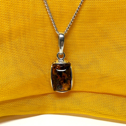 Small square rectangle shaped amber necklace pendant
