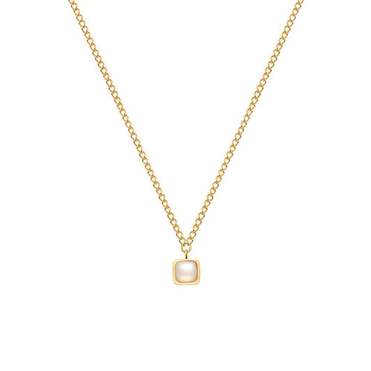 Small square shaped necklace real Mother of Pearl and diamond pendant