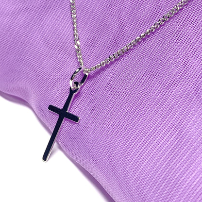 Small cross solid plain polished sterling silver including chain