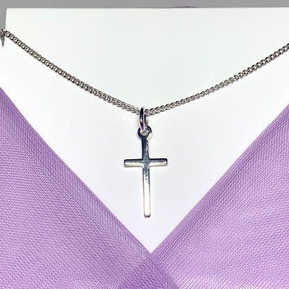 Small cross solid plain polished sterling silver including chain