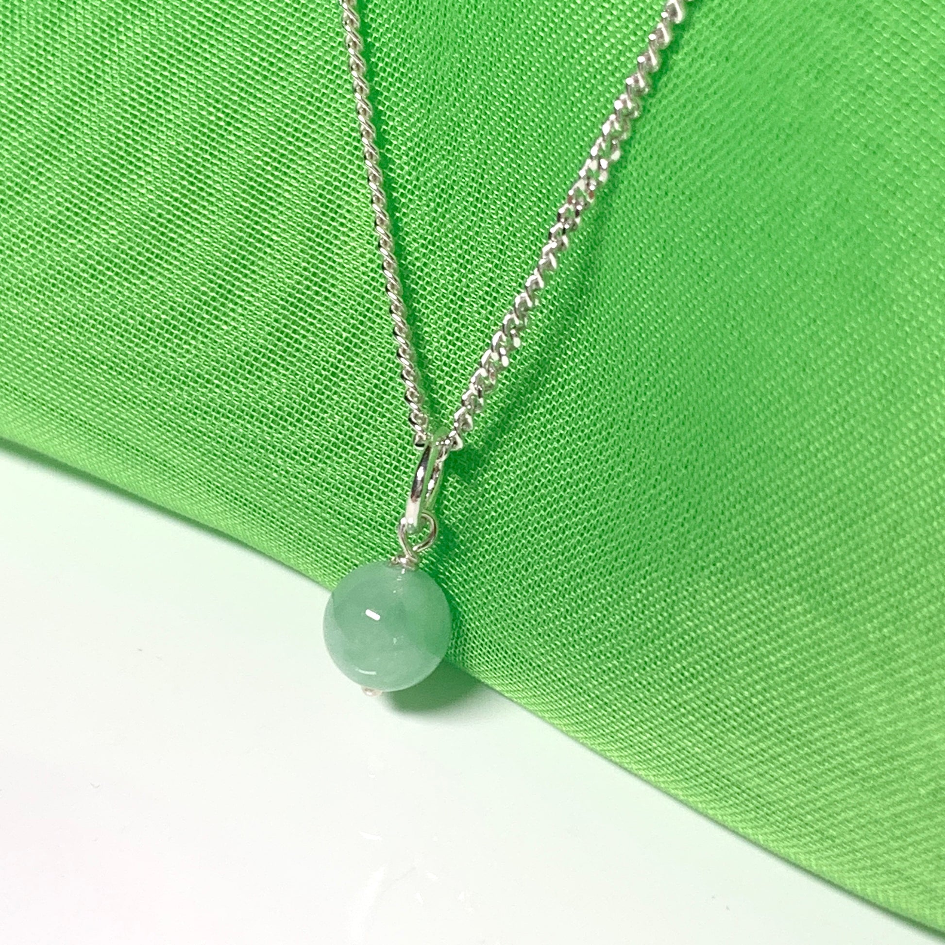 Small real green jade necklace round ball shaped pendant