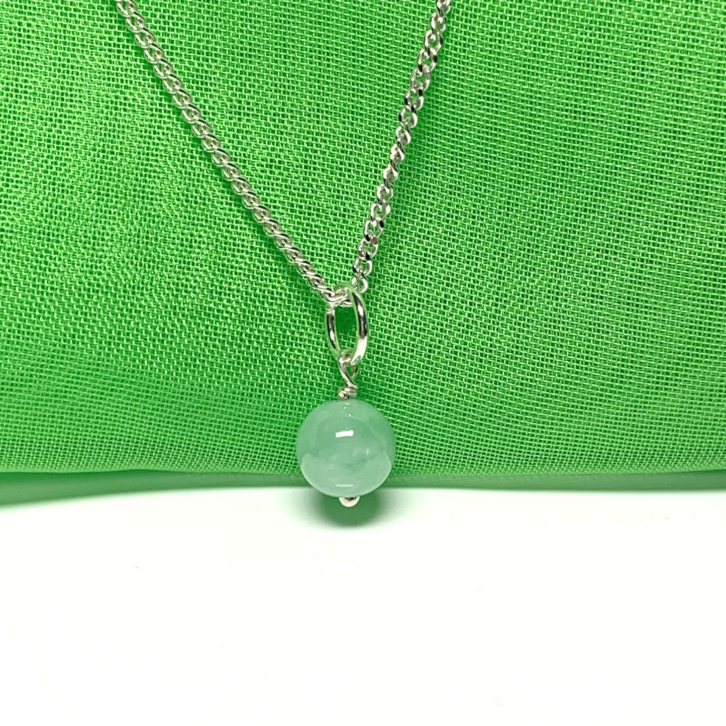 Small real green jade necklace round ball shaped pendant