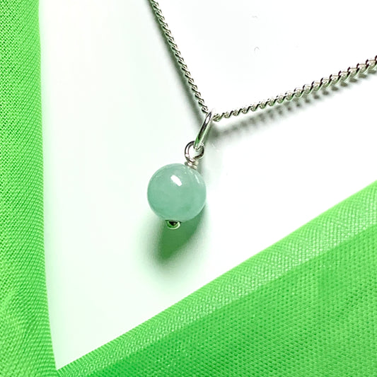 Small jade pendant necklace round ball shaped green
