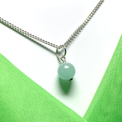 Small jade pendant necklace round ball shaped green