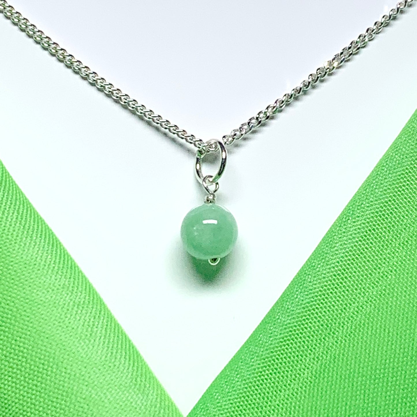 Small real green jade necklace round ball shaped pendant