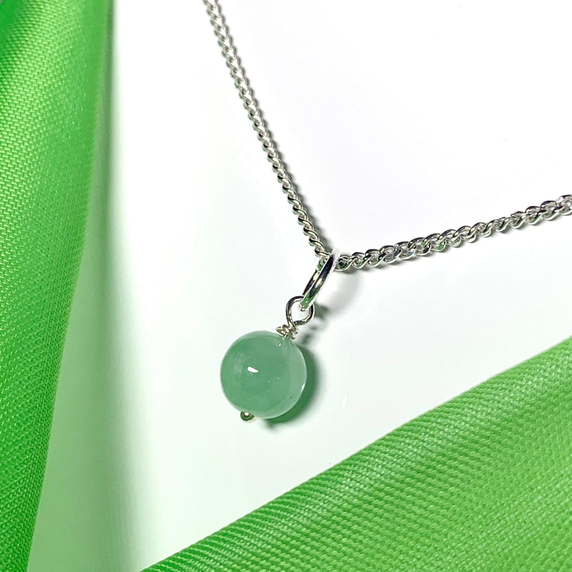 Small real green jade necklace round ball shaped pendant