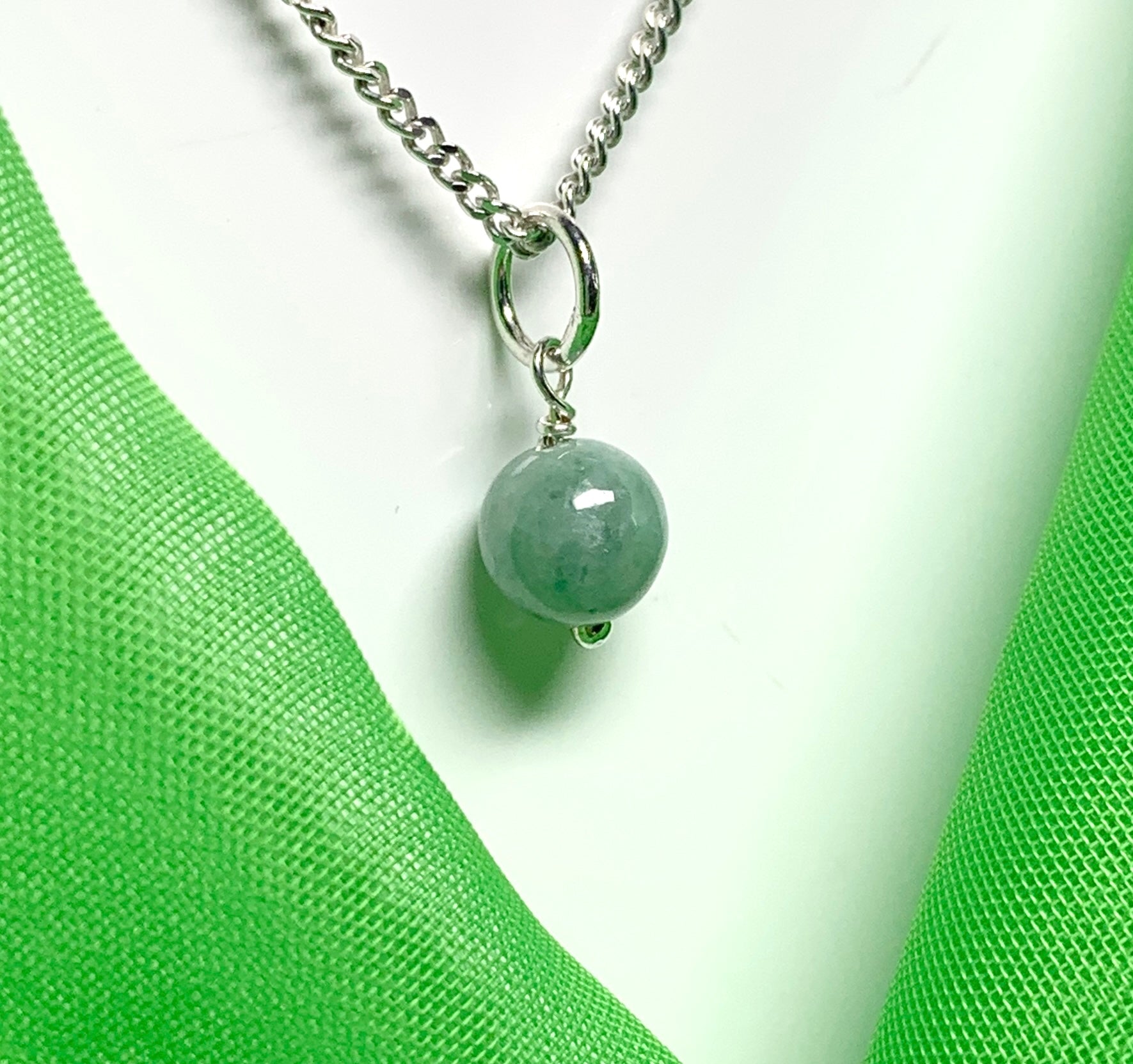 Small round real green jade necklace ball shaped pendant