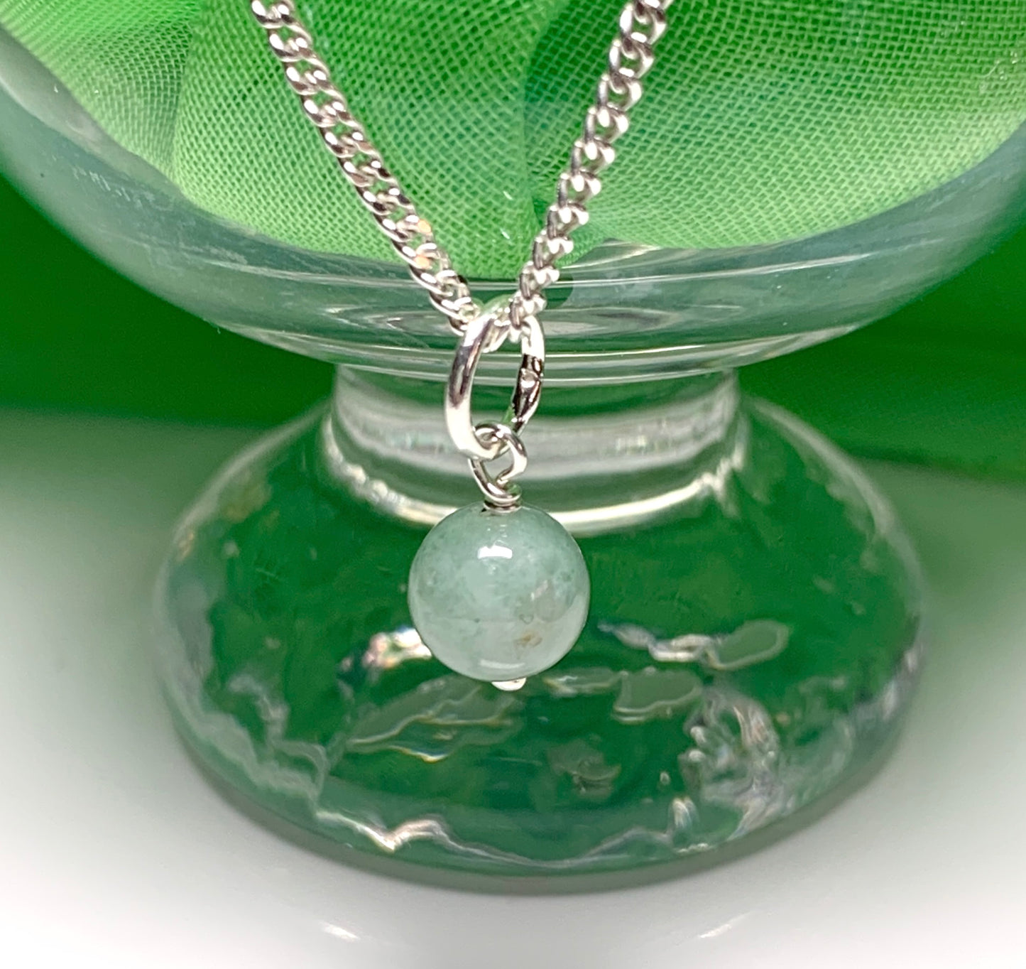 Small round real green jade necklace ball shaped pendant – Sarah