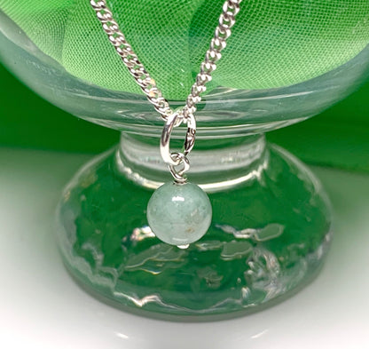 Small round real green jade necklace ball shaped pendant