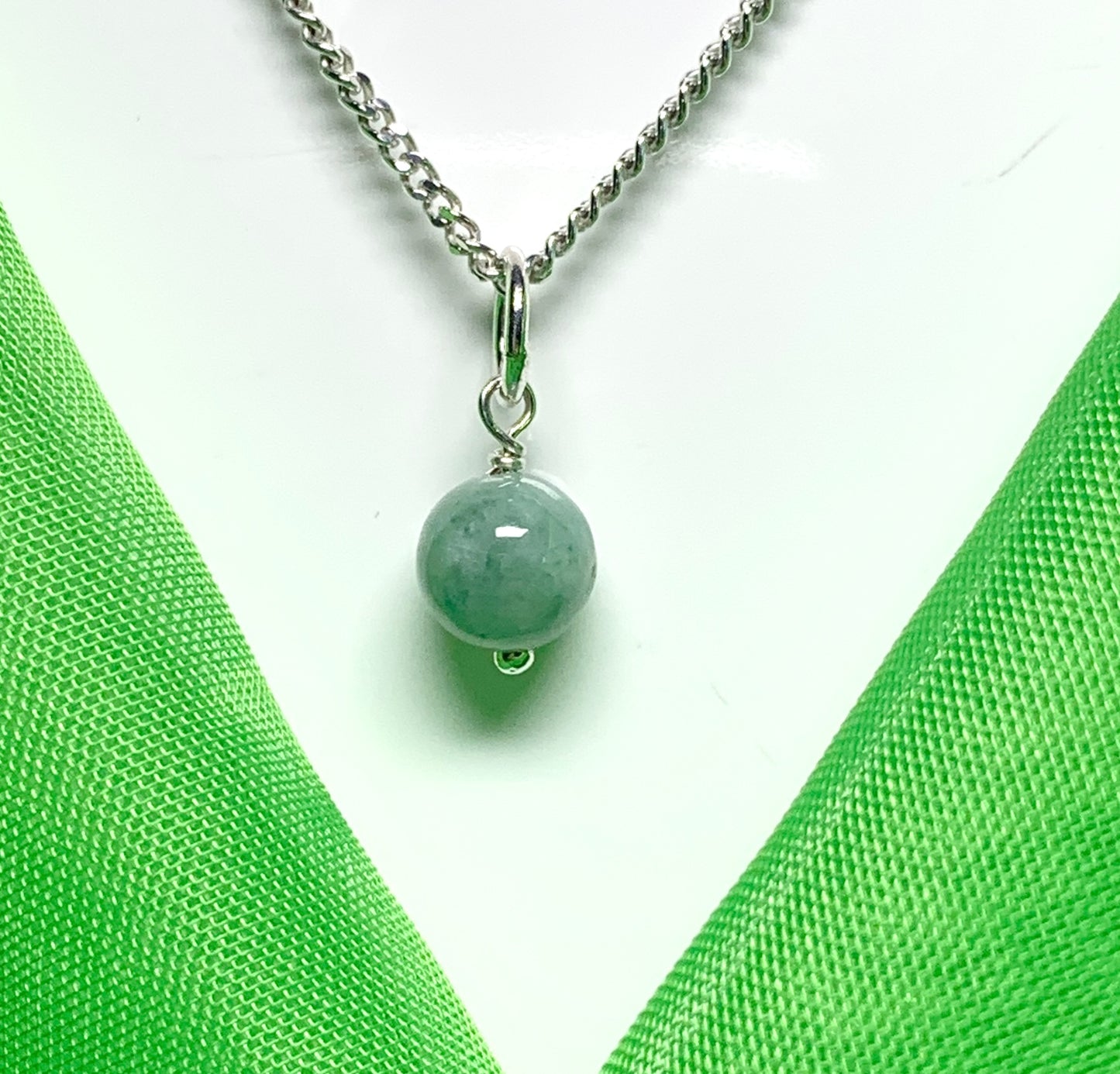 Small round real green jade necklace ball shaped pendant
