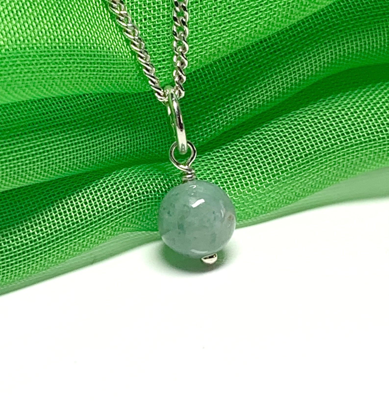Small round real green jade necklace ball shaped pendant