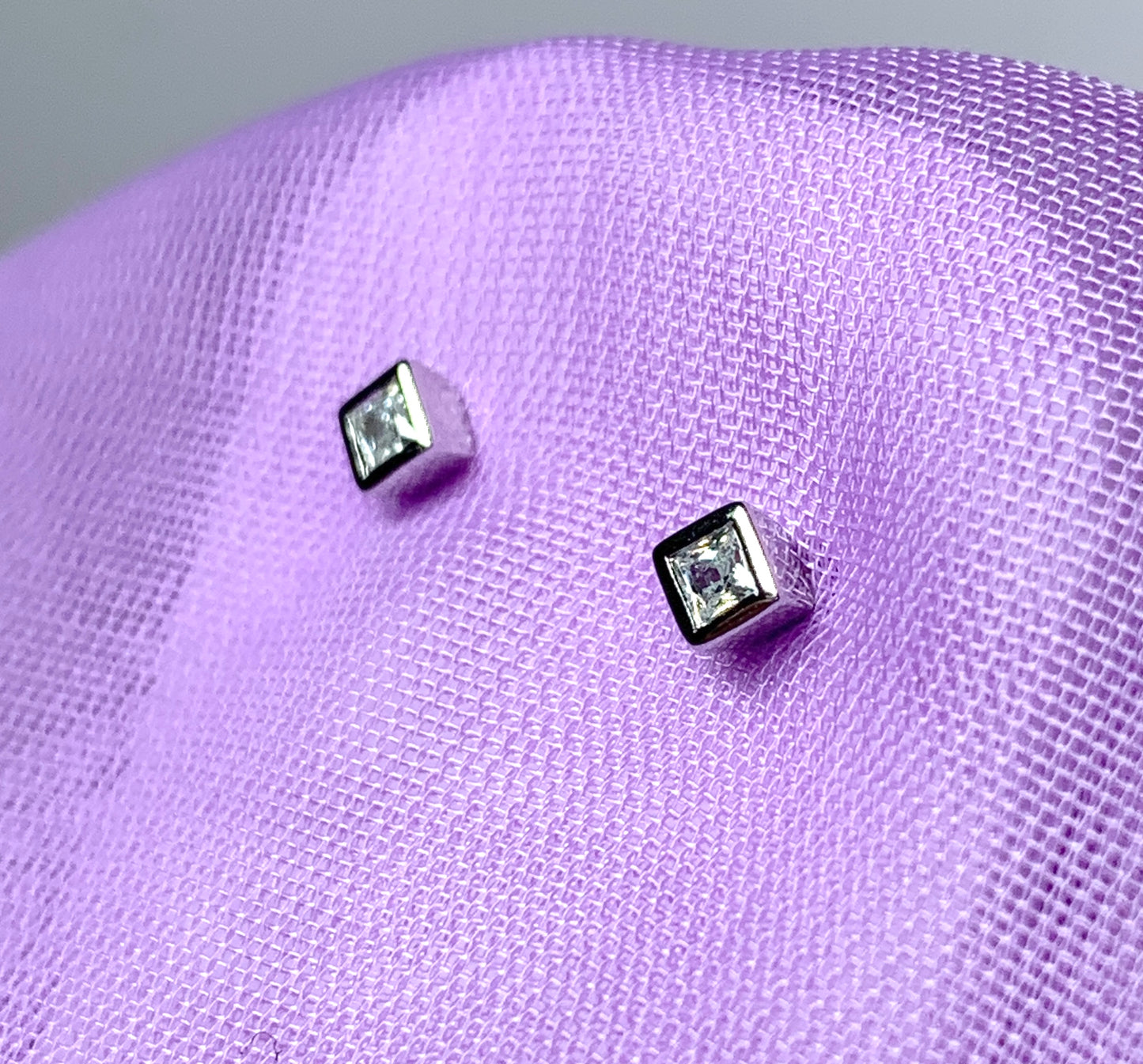 Small sterling silver square cubic zirconia stud earrings