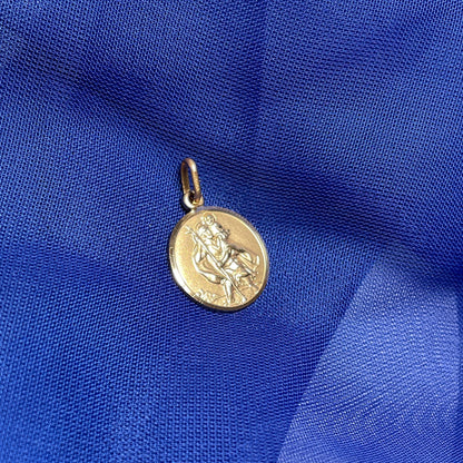 Small solid round St. Christopher yellow gold 16 mm