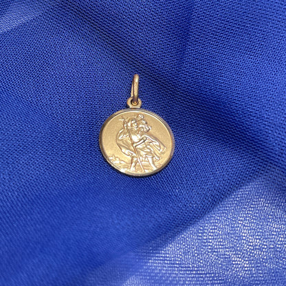 Small solid round St. Christopher yellow gold 16 mm