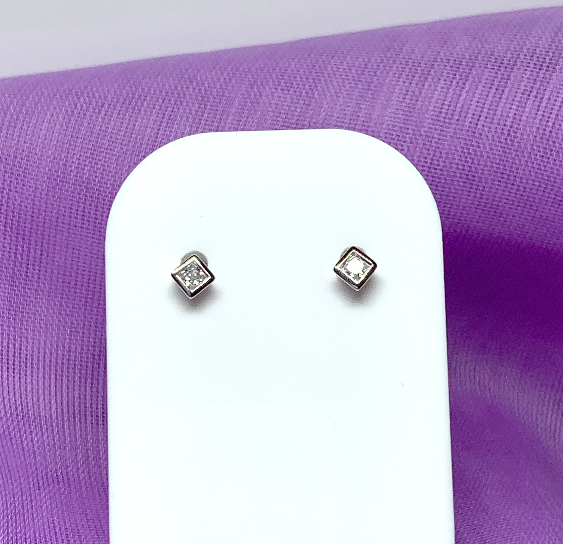 Small sterling silver square cubic zirconia stud earrings