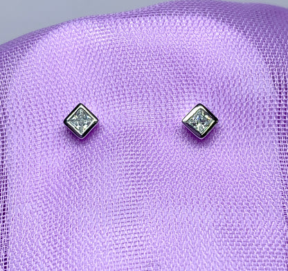 Small sterling silver square cubic zirconia stud earrings