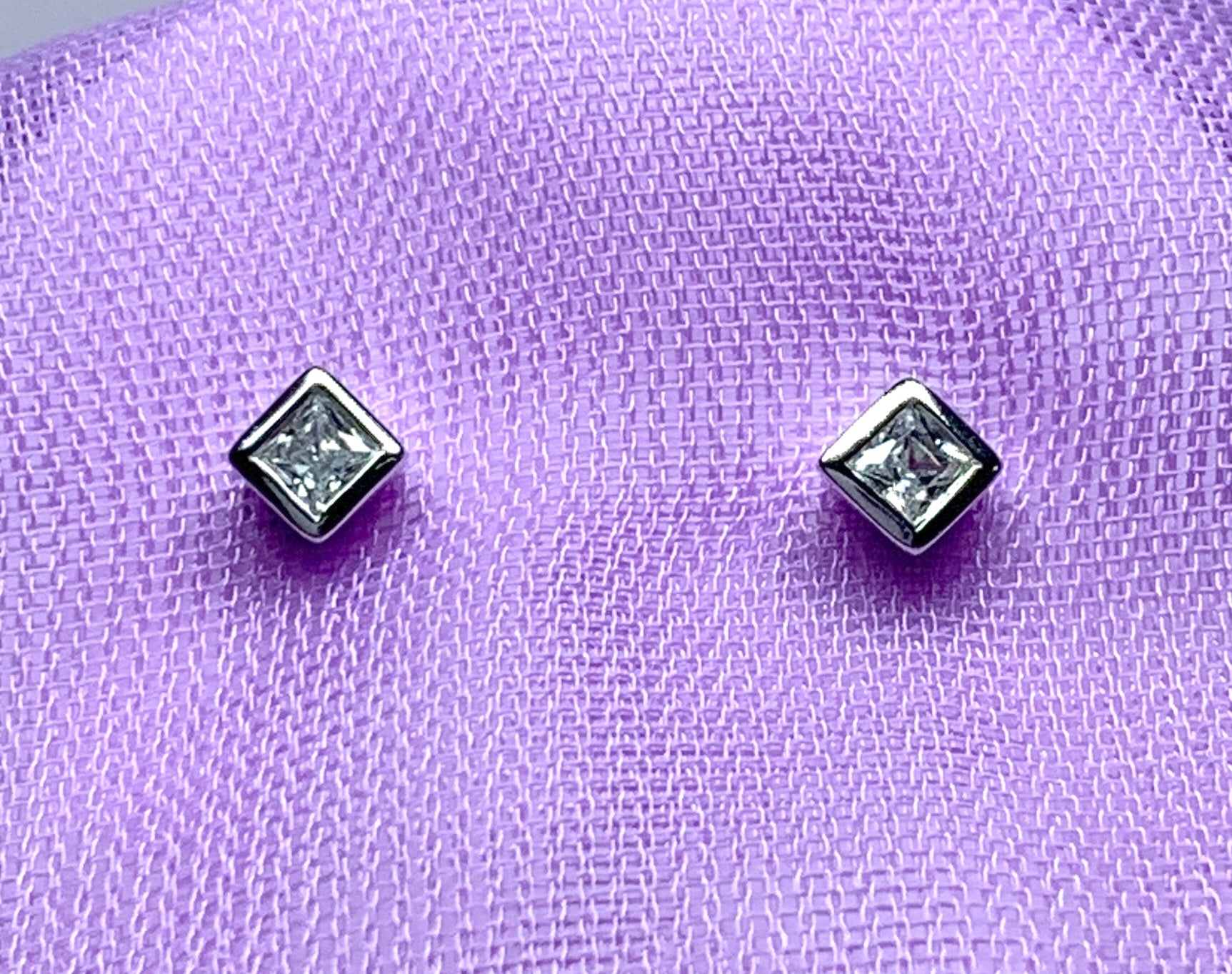 Small sterling silver square cubic zirconia stud earrings