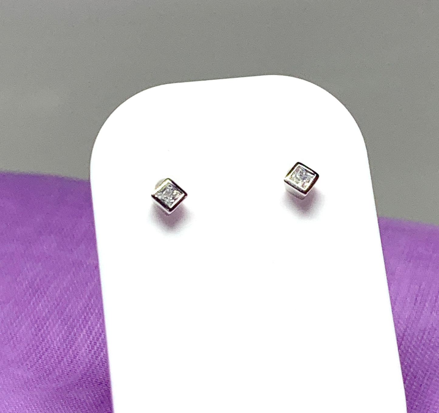 Small sterling silver square cubic zirconia stud earrings