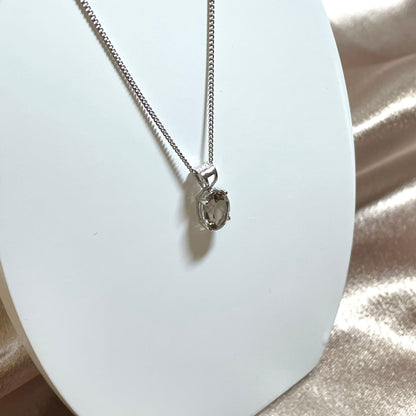 Smoky Quartz White Gold Oval Necklace