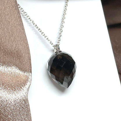 Smoky Quartz Teardrop Sterling Silver Necklace