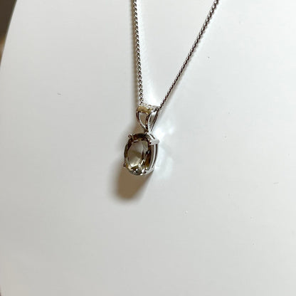 Smoky Quartz White Gold Oval Necklace