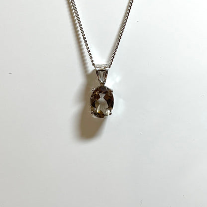 Smoky Quartz White Gold Oval Necklace