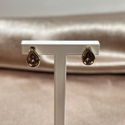 Smoky Quartz Yellow Gold Teardrop Stud Earrings