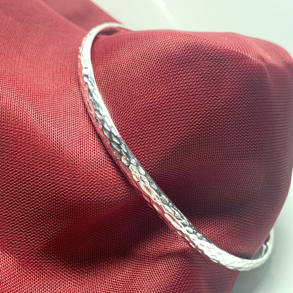 Solid Heavyweight Hammered Sterling Silver Round Bangle