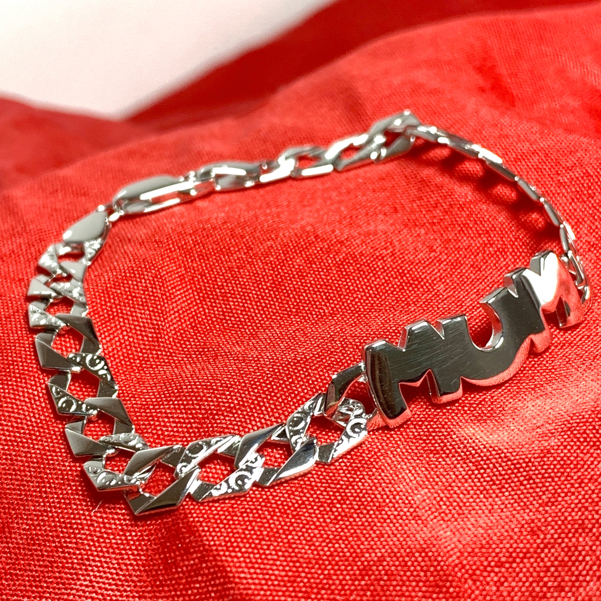 Solid Sterling Silver Mum Curb Bracelet