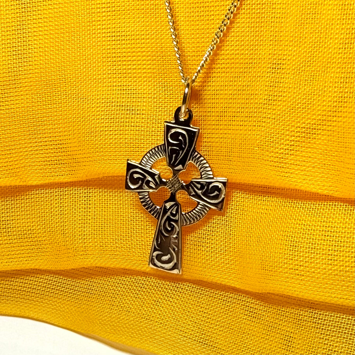 Solid Celtic cross yellow gold necklace pendant