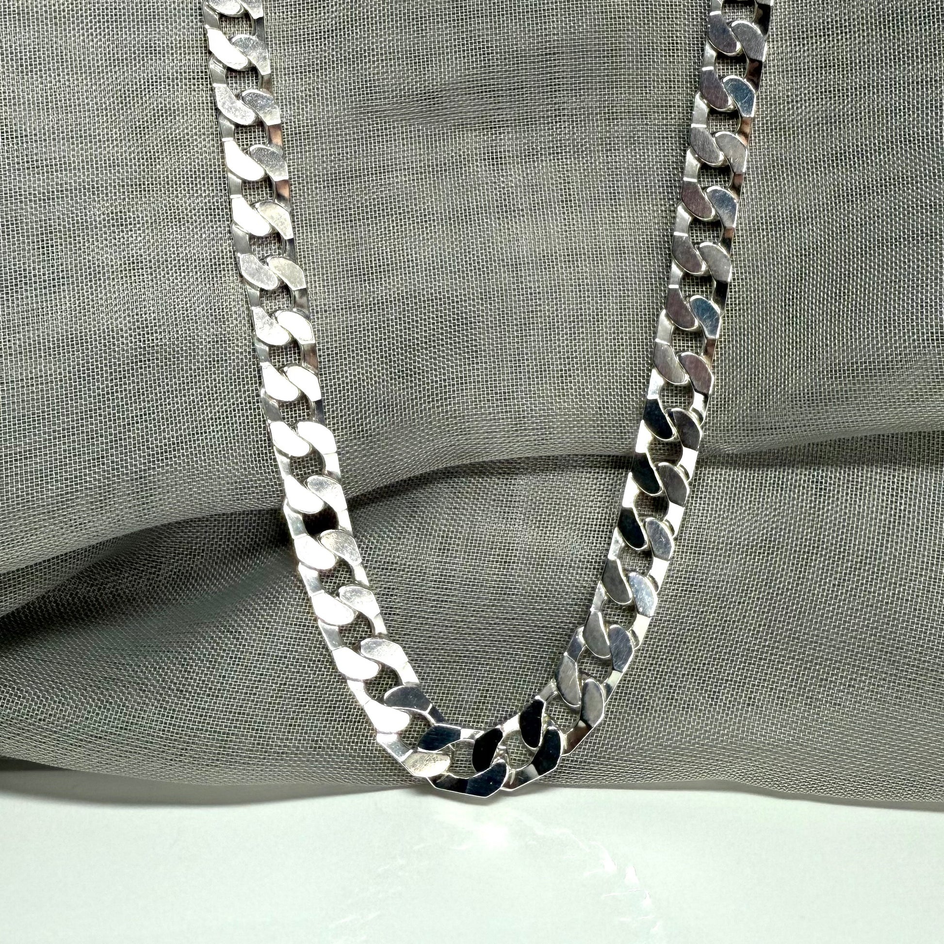 Solid Heavy Men's Sterling Silver Curb Necklace Chain